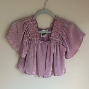 Queen Of Sparkles Kids Flutter Sleeve Shimmer Top Lavender Size Medium